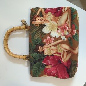 Vintage Tote With Faux Bamboo Handles And Shoulder Strap